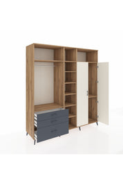 Kronos Dolap 10 Raflı 3 Çekmeceli 2 Askılı 220x59x243 Çam-Aytaşı/Antrasit