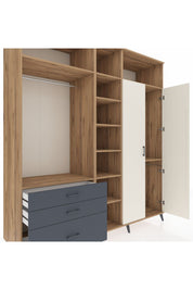 Kronos Dolap 10 Raflı 3 Çekmeceli 2 Askılı 220x59x243 Çam-Aytaşı/Antrasit