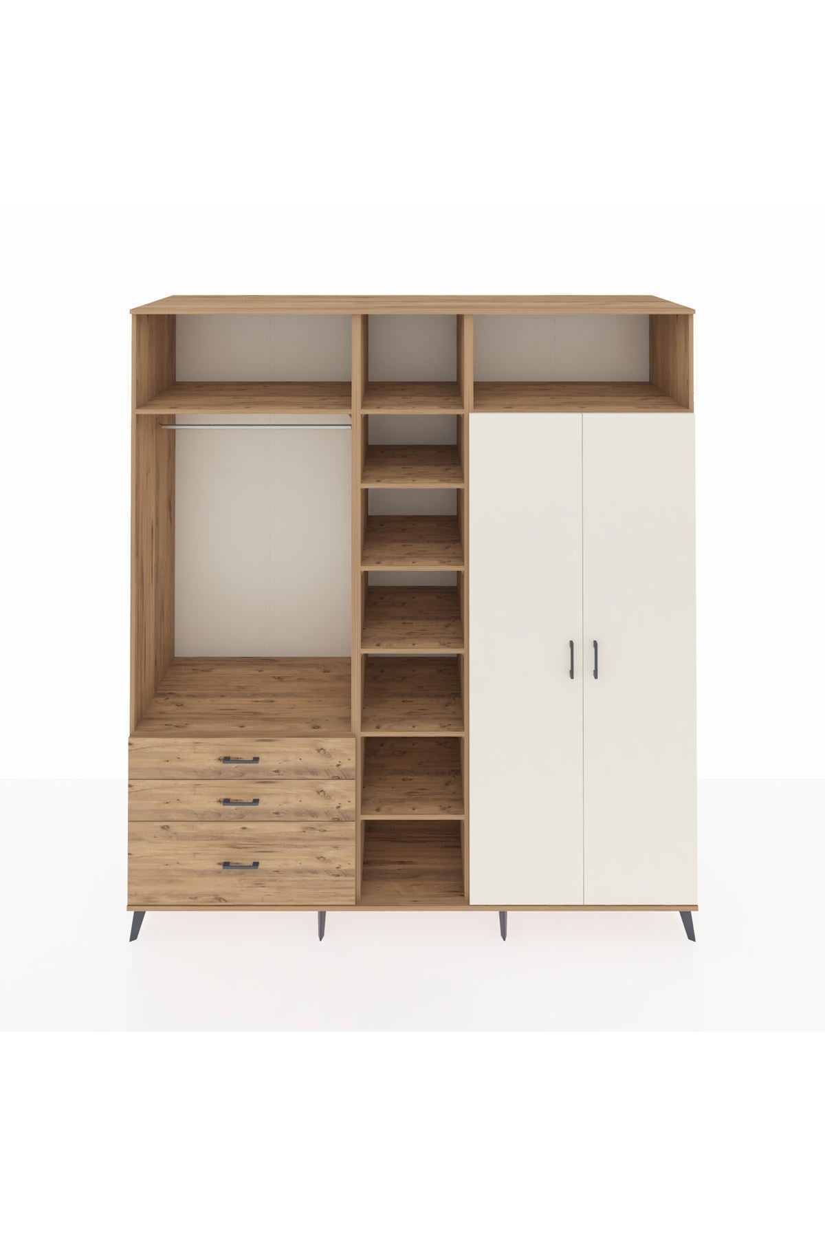 Kronos Dolap 10 Raflı 3 Çekmeceli 2 Askılı 220x59x243 Çam-Aytaşı/Çam