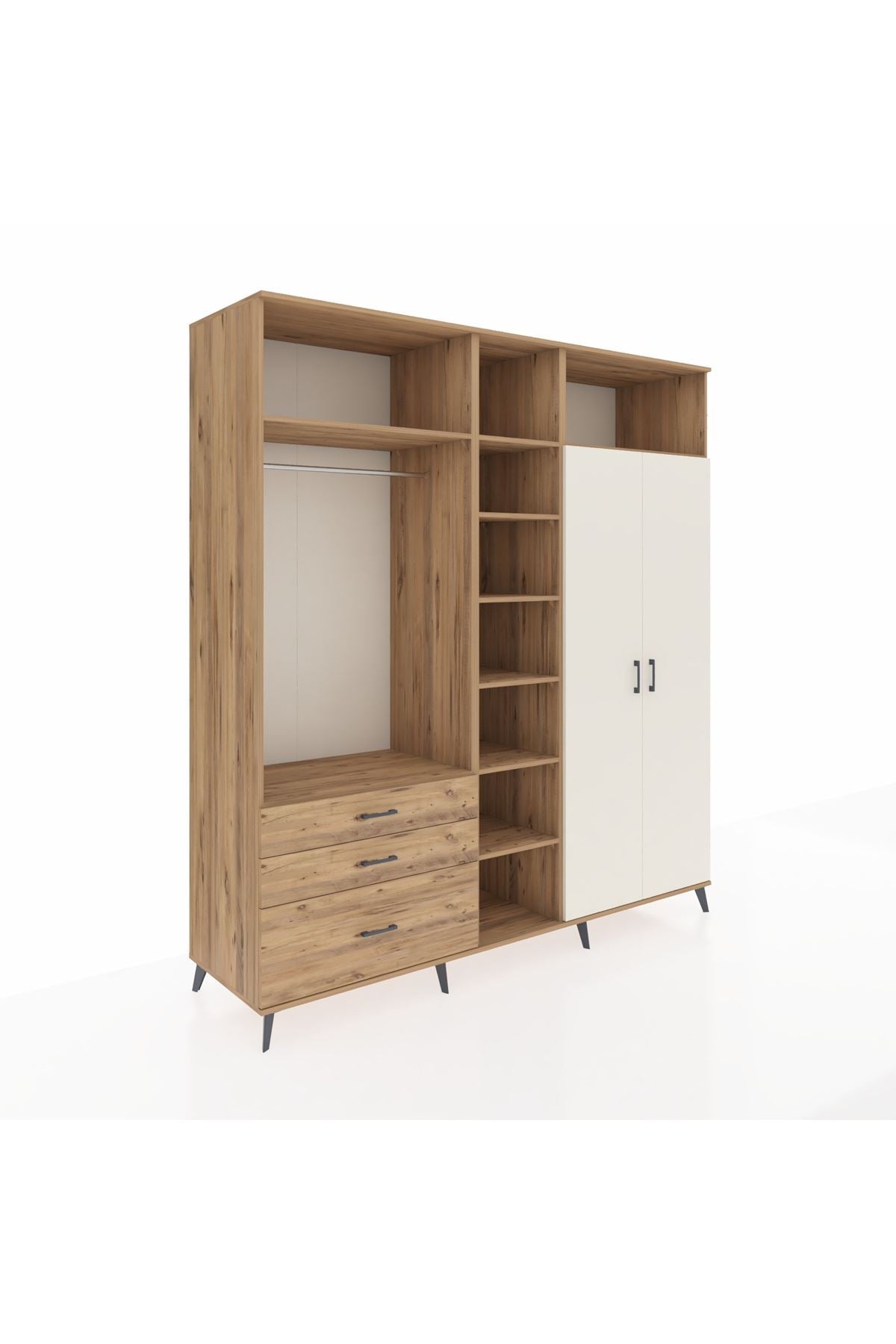 Kronos Dolap 10 Raflı 3 Çekmeceli 2 Askılı 220x59x243 Çam-Aytaşı/Çam