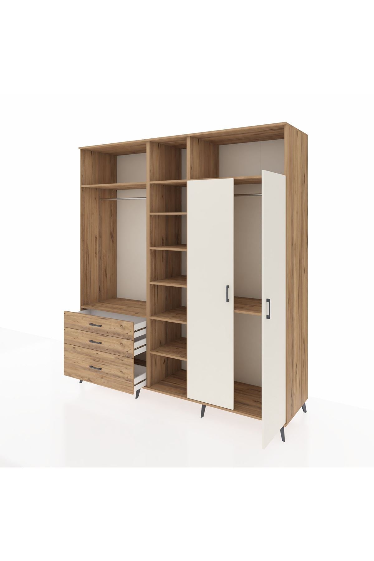 Kronos Dolap 10 Raflı 3 Çekmeceli 2 Askılı 220x59x243 Çam-Aytaşı/Çam