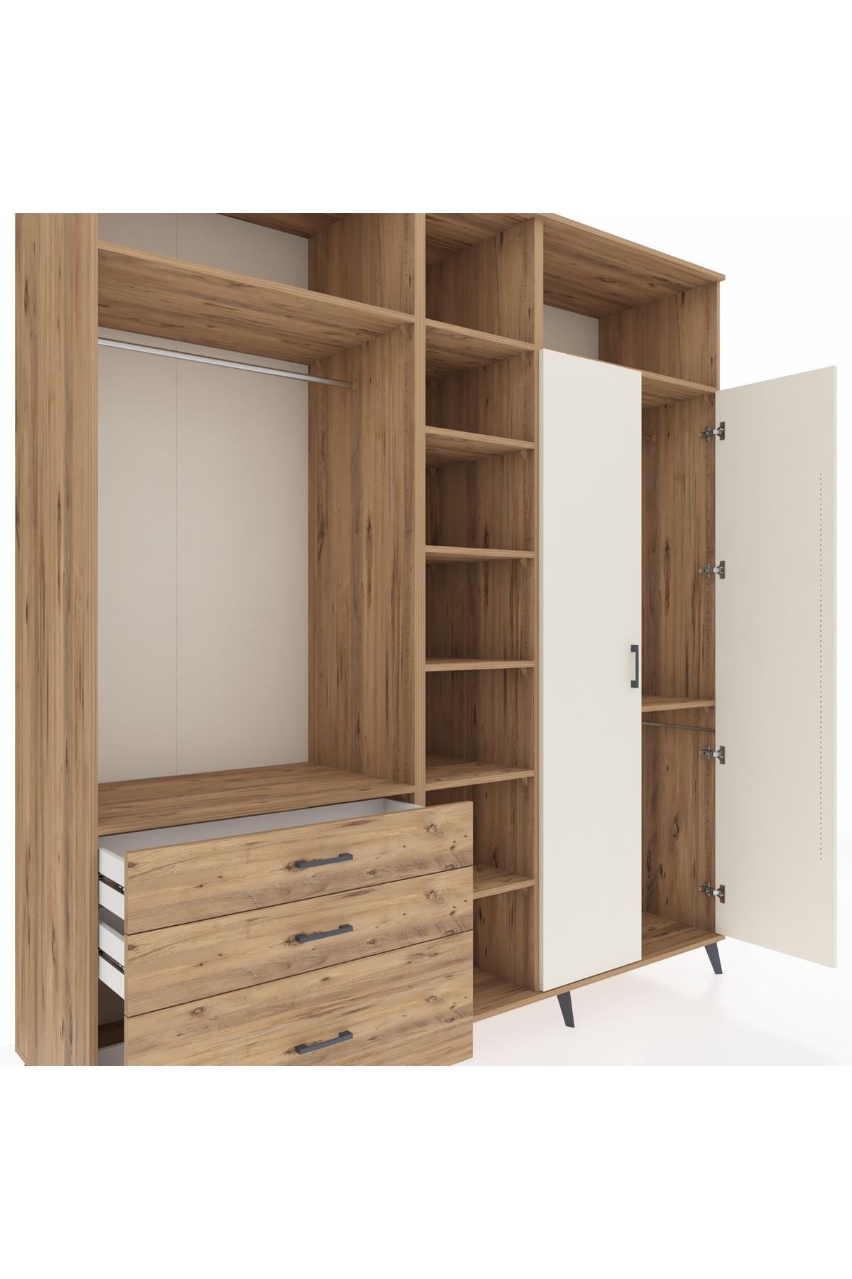 Kronos Dolap 10 Raflı 3 Çekmeceli 2 Askılı 220x59x243 Çam-Aytaşı/Çam