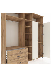 Kronos Dolap 10 Raflı 3 Çekmeceli 2 Askılı 220x59x243 Çam-Aytaşı/Çam