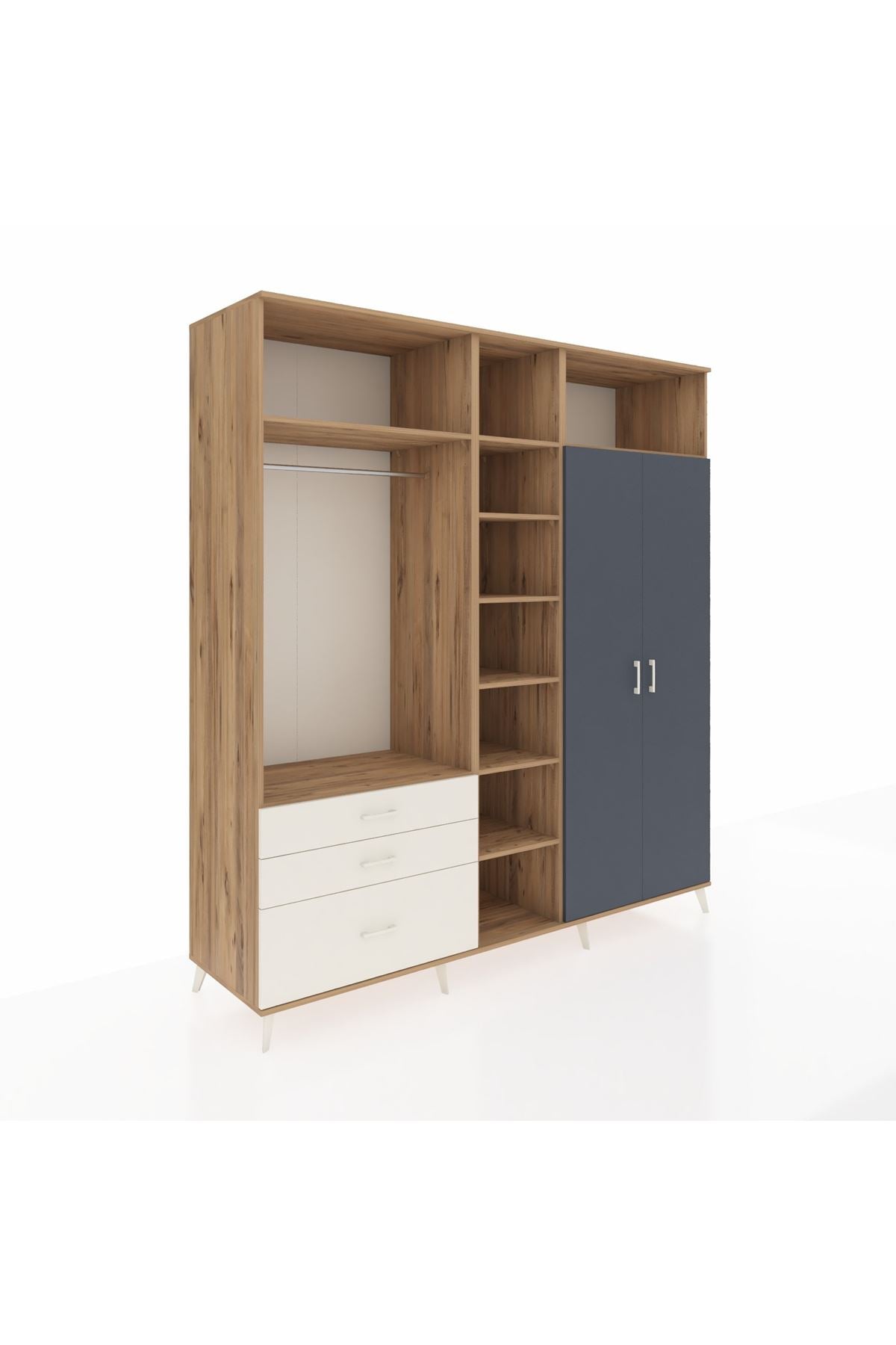 Kronos Dolap 10 Raflı 3 Çekmeceli 2 Askılı 220x59x243 Çam-Antrasit/Aytaşı