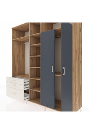 Kronos Dolap 10 Raflı 3 Çekmeceli 2 Askılı 220x59x243 Çam-Antrasit/Aytaşı