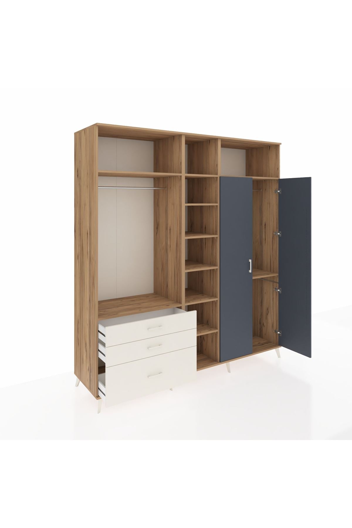 Kronos Dolap 10 Raflı 3 Çekmeceli 2 Askılı 220x59x243 Çam-Antrasit/Aytaşı