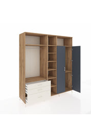 Kronos Dolap 10 Raflı 3 Çekmeceli 2 Askılı 220x59x243 Çam-Antrasit/Aytaşı