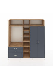 Kronos Dolap 10 Raflı 3 Çekmeceli 2 Askılı 220x59x243 Çam-Antrasit/Antrasit