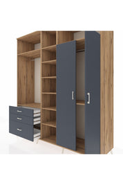 Kronos Dolap 10 Raflı 3 Çekmeceli 2 Askılı 220x59x243 Çam-Antrasit/Antrasit