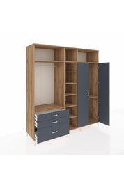 Kronos Dolap 10 Raflı 3 Çekmeceli 2 Askılı 220x59x243 Çam-Antrasit/Antrasit