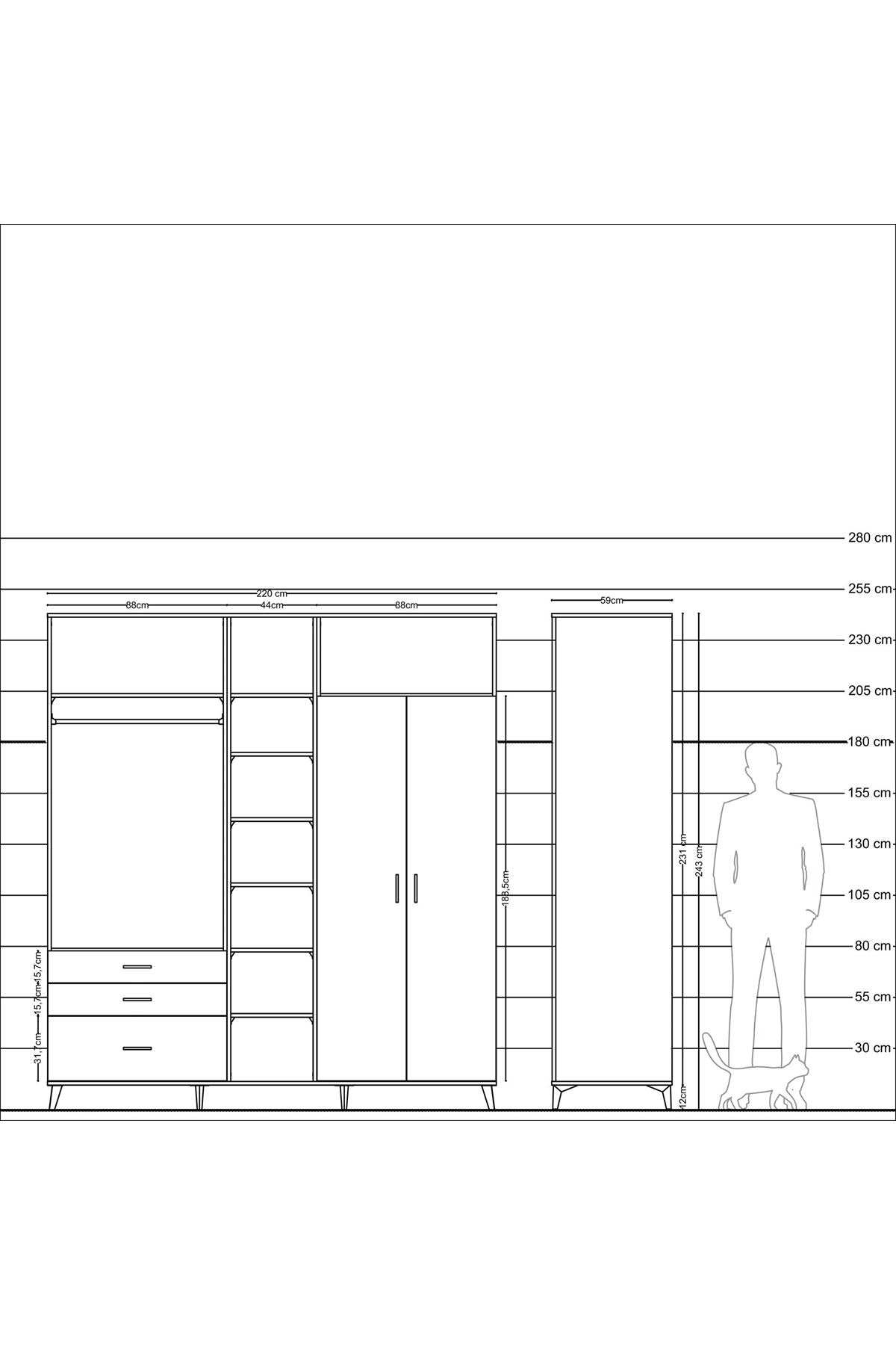 Kronos Dolap 10 Raflı 3 Çekmeceli 2 Askılı 220x59x243 - S784M054V26C