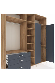 Kronos Dolap 10 Raflı 3 Çekmeceli 2 Askılı 220x59x243 Çam-Antrasit/Antrasit