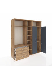 Kronos Dolap 10 Raflı 3 Çekmeceli 2 Askılı 220x59x243 Çam-Antrasit/Çam