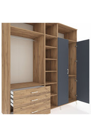 Kronos Dolap 10 Raflı 3 Çekmeceli 2 Askılı 220x59x243 Çam-Antrasit/Çam