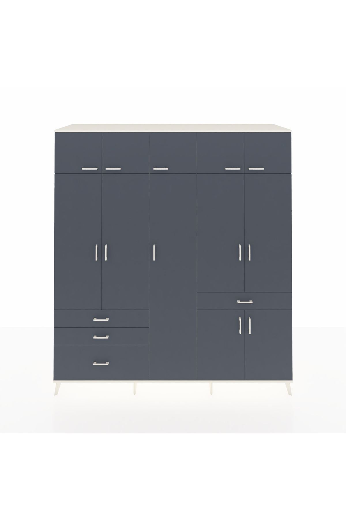 Kronos Dolap 11 Raflı 4 Çekmeceli 2 Askılı 220x59x243 Aytaşı-Antrasit/Antrasit