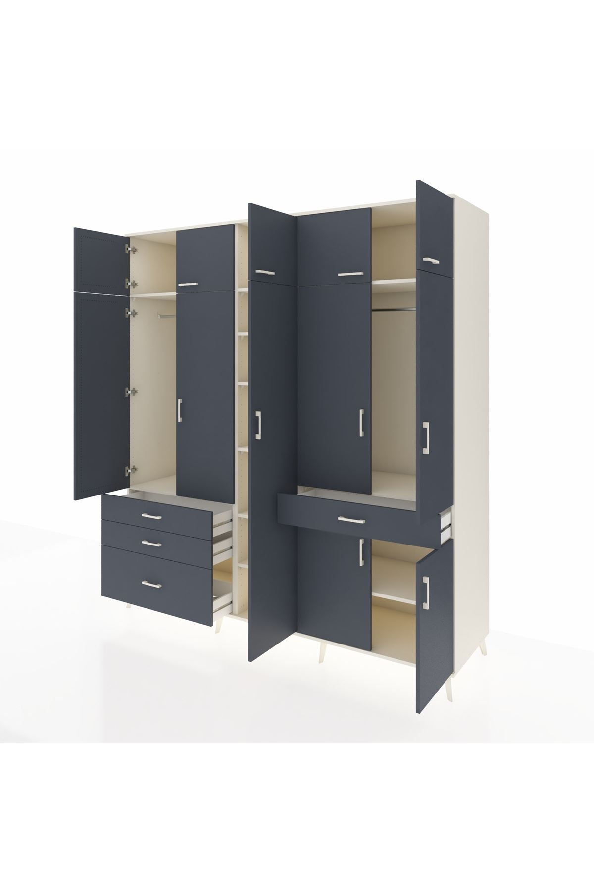 Kronos Dolap 11 Raflı 4 Çekmeceli 2 Askılı 220x59x243 Aytaşı-Antrasit/Antrasit