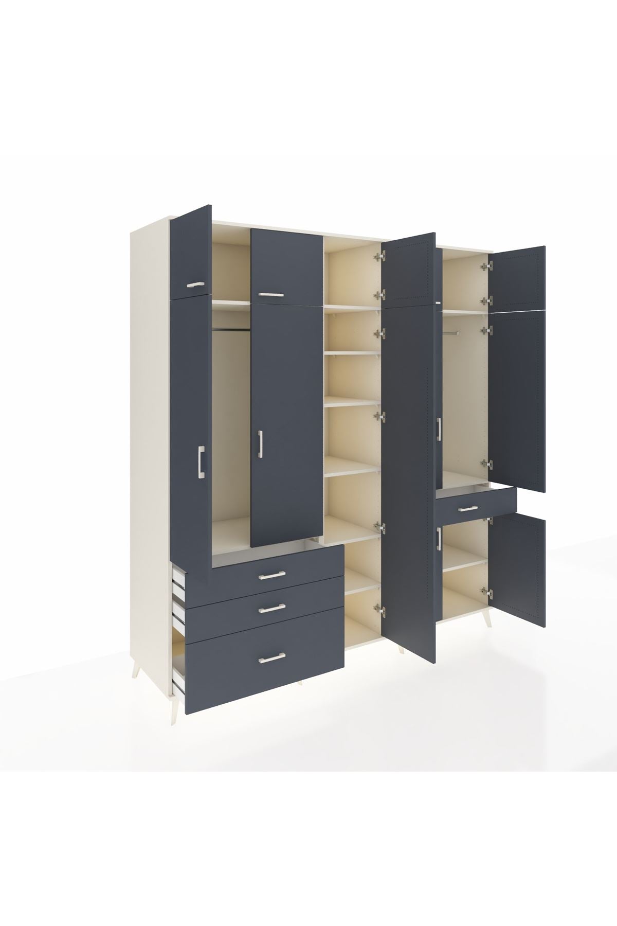 Kronos Dolap 11 Raflı 4 Çekmeceli 2 Askılı 220x59x243 Aytaşı-Antrasit/Antrasit