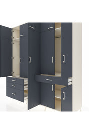 Kronos Dolap 11 Raflı 4 Çekmeceli 2 Askılı 220x59x243 Aytaşı-Antrasit/Antrasit