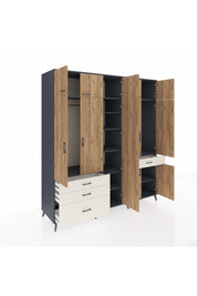 Kronos Dolap 11 Raflı 4 Çekmeceli 2 Askılı 220x59x243 Antrasit-Çam/Aytaşı