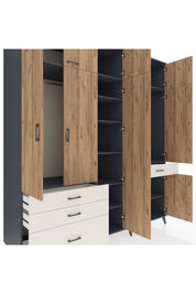 Kronos Dolap 11 Raflı 4 Çekmeceli 2 Askılı 220x59x243 Antrasit-Çam/Aytaşı