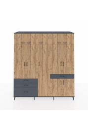 Kronos Dolap 11 Raflı 4 Çekmeceli 2 Askılı 220x59x243 Antrasit-Çam/Antrasit