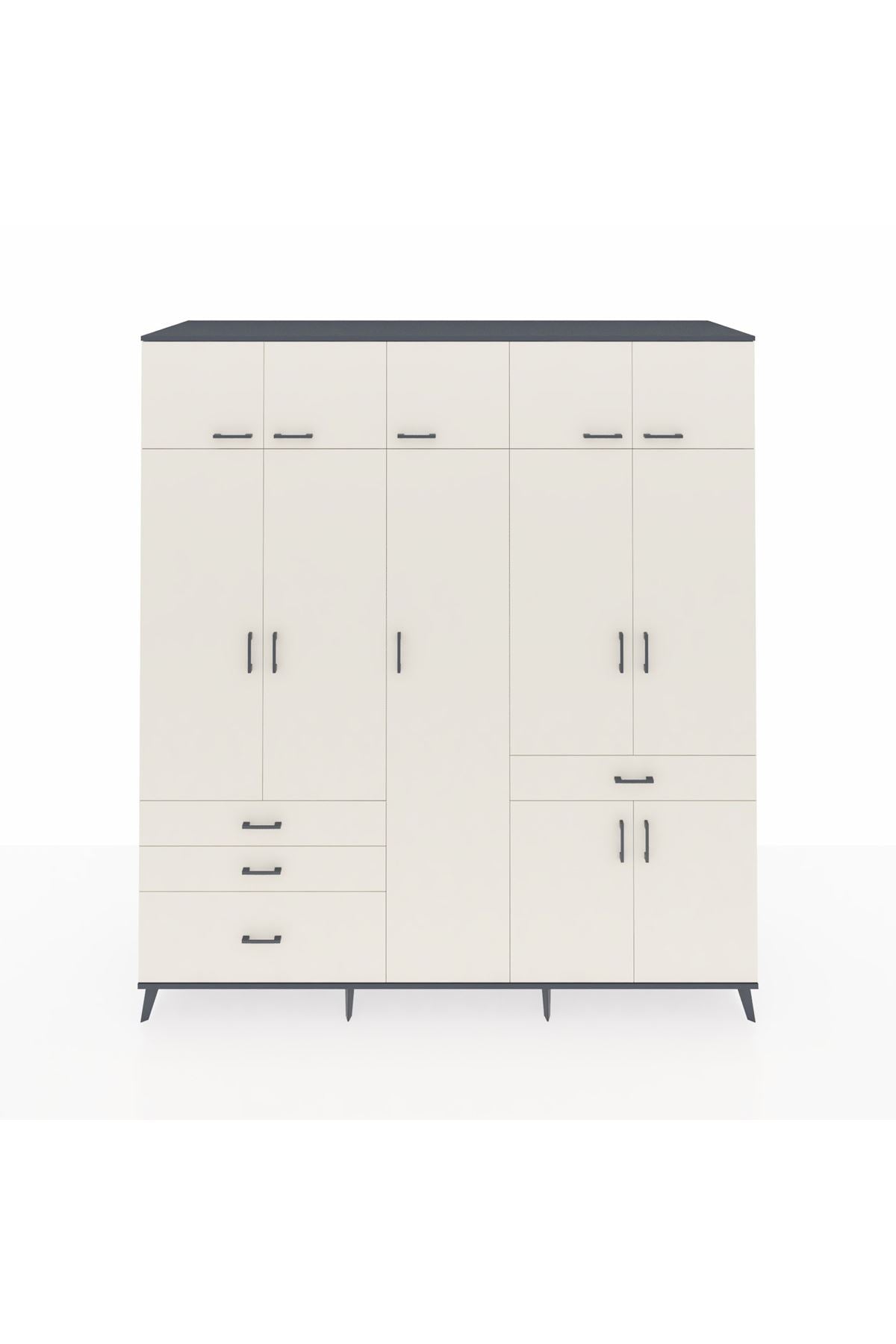 Kronos Dolap 11 Raflı 4 Çekmeceli 2 Askılı 220x59x243 Antrasit-Aytaşı/Aytaşı