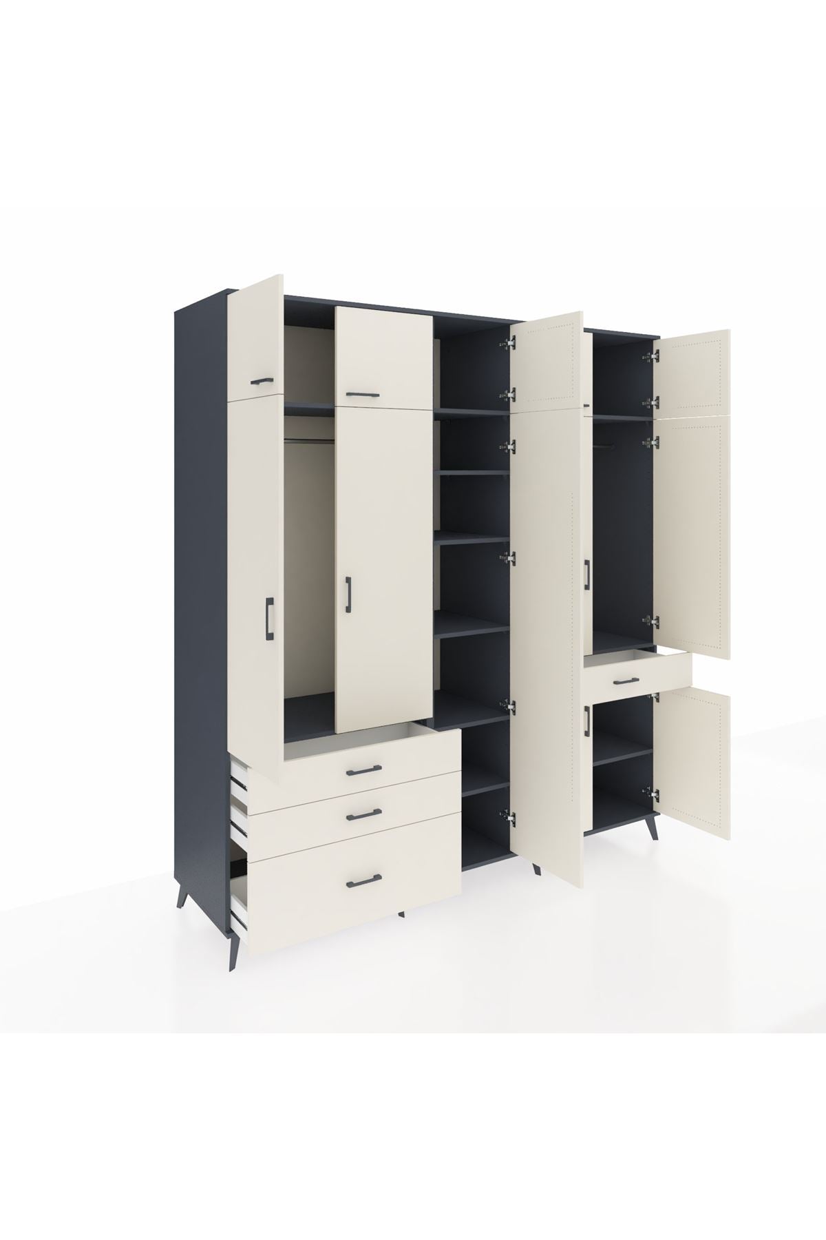 Kronos Dolap 11 Raflı 4 Çekmeceli 2 Askılı 220x59x243 Antrasit-Aytaşı/Aytaşı