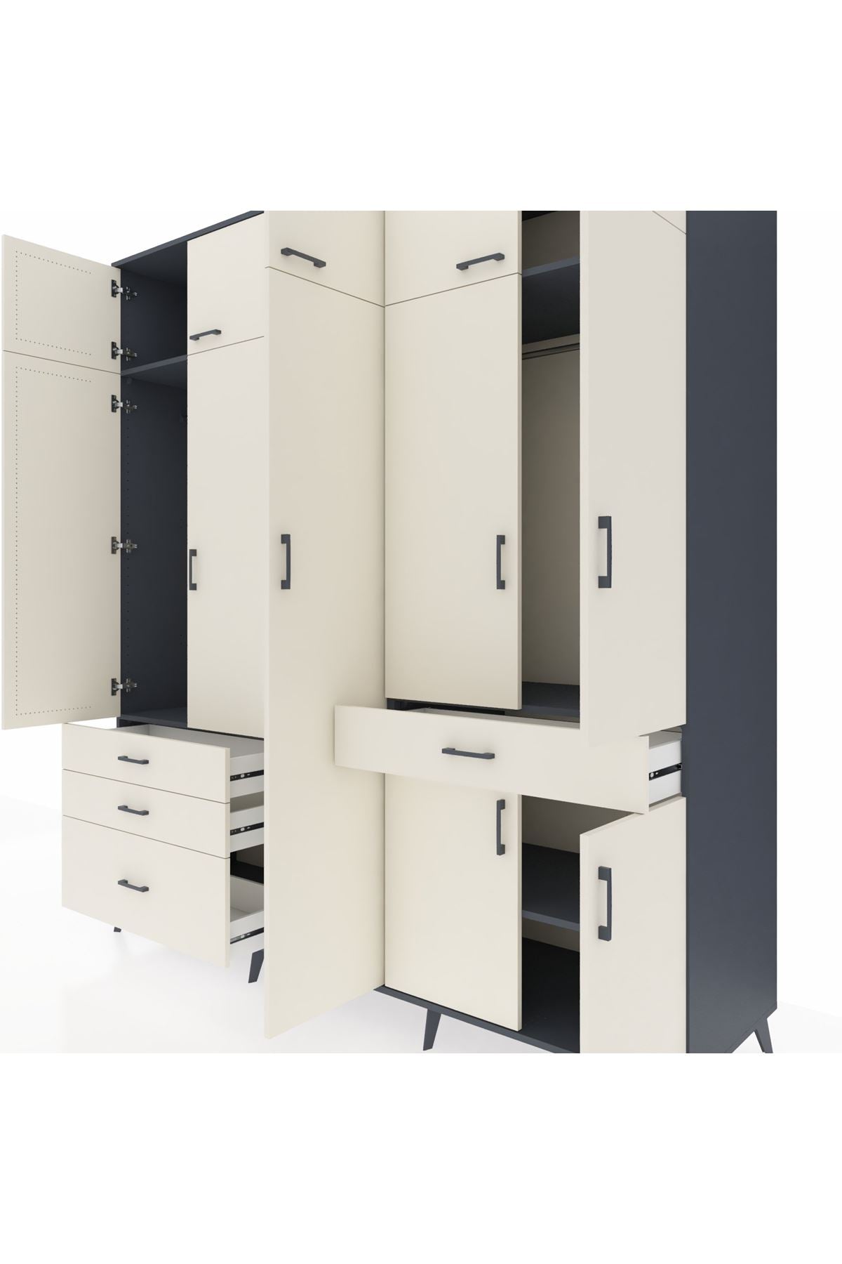 Kronos Dolap 11 Raflı 4 Çekmeceli 2 Askılı 220x59x243 Antrasit-Aytaşı/Aytaşı