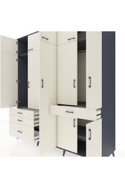 Kronos Dolap 11 Raflı 4 Çekmeceli 2 Askılı 220x59x243 Antrasit-Aytaşı/Aytaşı