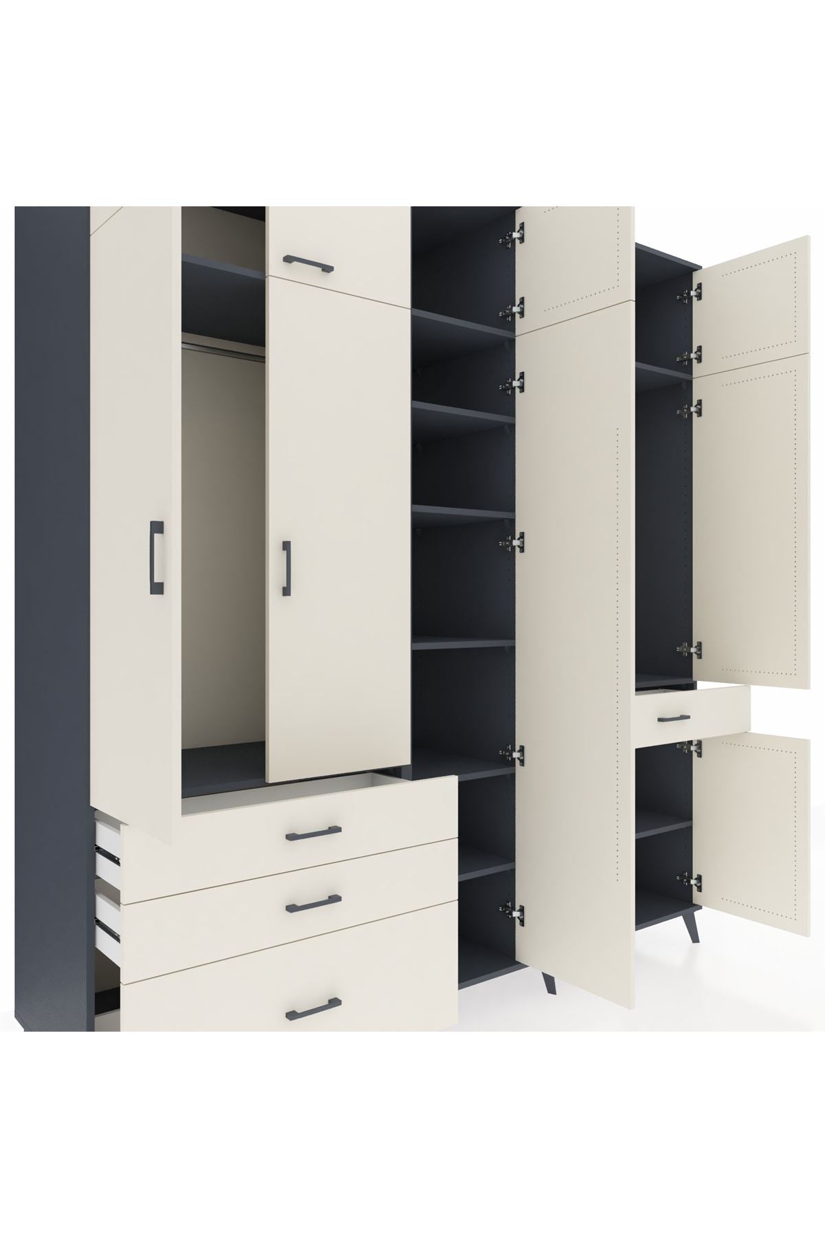 Kronos Dolap 11 Raflı 4 Çekmeceli 2 Askılı 220x59x243 Antrasit-Aytaşı/Aytaşı