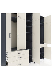 Kronos Dolap 11 Raflı 4 Çekmeceli 2 Askılı 220x59x243 Antrasit-Aytaşı/Aytaşı