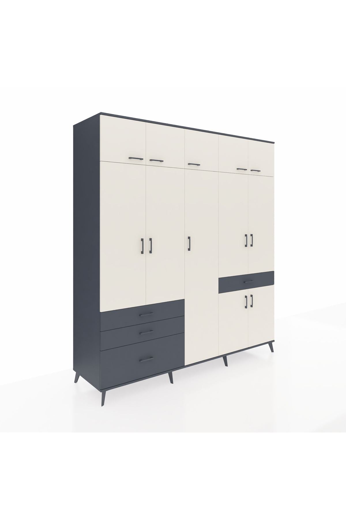 Kronos Dolap 11 Raflı 4 Çekmeceli 2 Askılı 220x59x243 Antrasit-Aytaşı/Antrasit