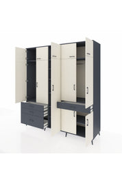 Kronos Dolap 11 Raflı 4 Çekmeceli 2 Askılı 220x59x243 Antrasit-Aytaşı/Antrasit