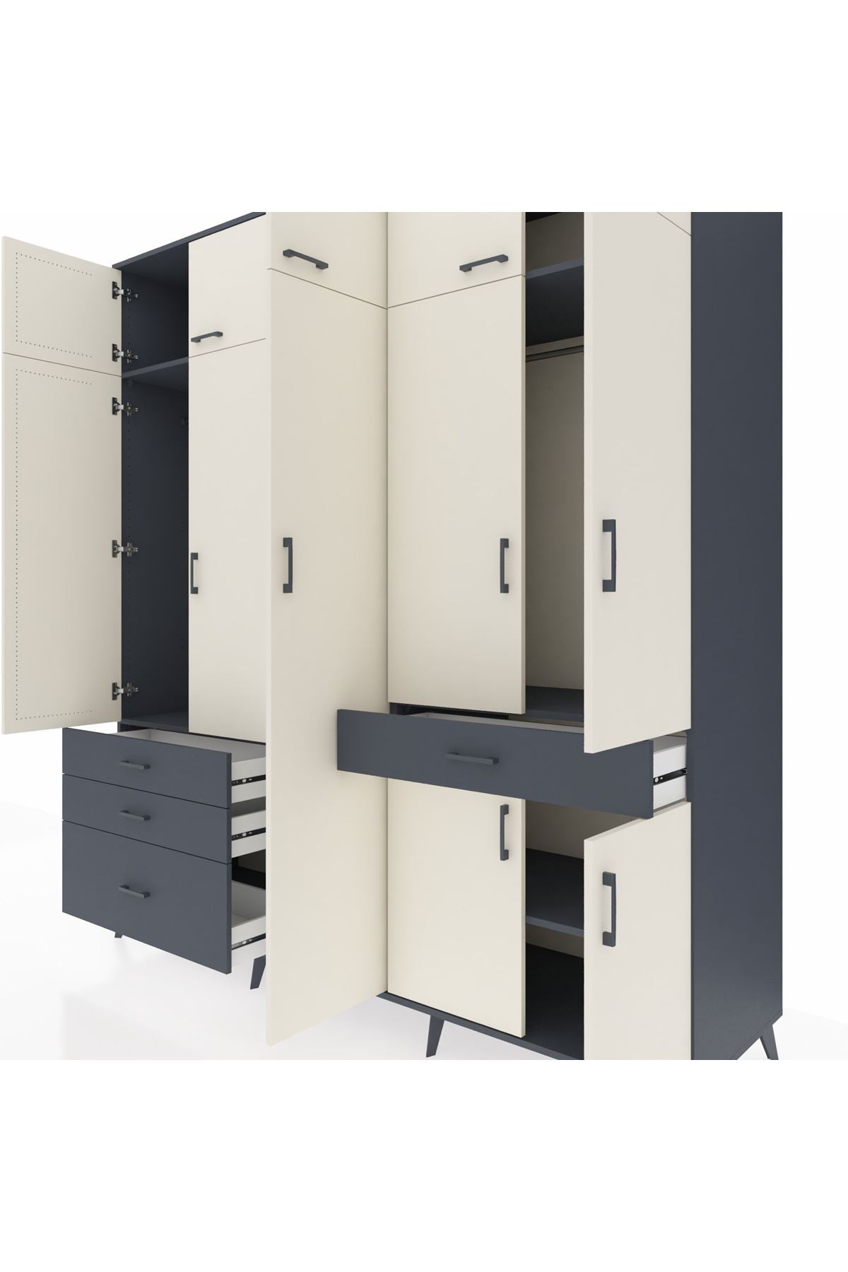 Kronos Dolap 11 Raflı 4 Çekmeceli 2 Askılı 220x59x243 Antrasit-Aytaşı/Antrasit