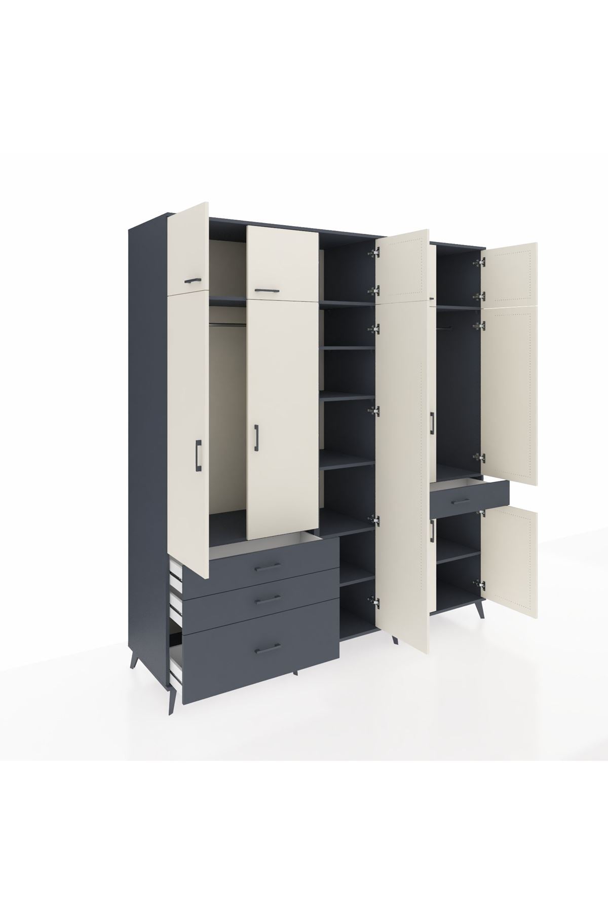 Kronos Dolap 11 Raflı 4 Çekmeceli 2 Askılı 220x59x243 Antrasit-Aytaşı/Antrasit