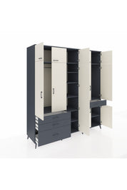 Kronos Dolap 11 Raflı 4 Çekmeceli 2 Askılı 220x59x243 Antrasit-Aytaşı/Antrasit