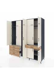 Kronos Dolap 11 Raflı 4 Çekmeceli 2 Askılı 220x59x243 Antrasit-Aytaşı/Çam