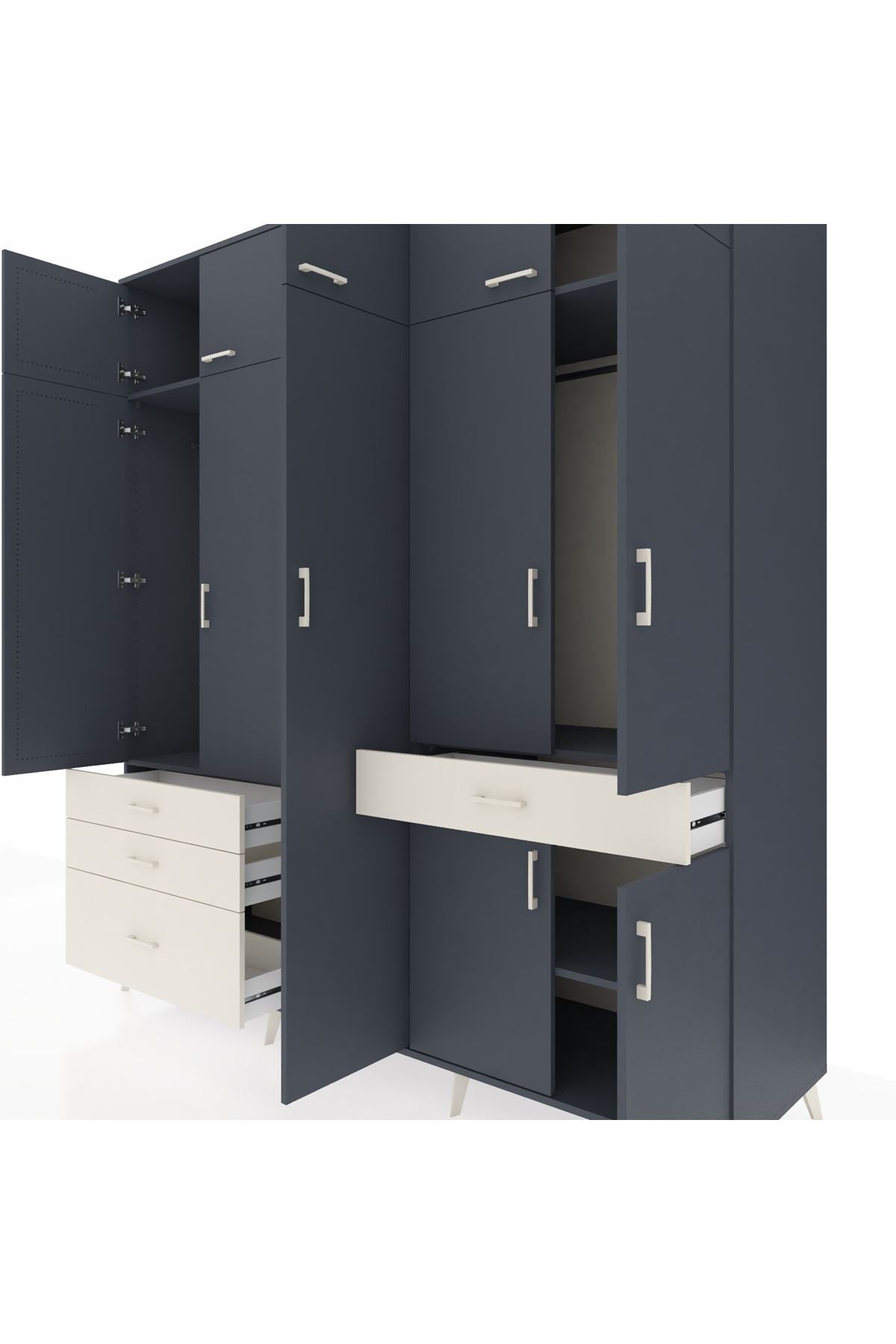 Kronos Dolap 11 Raflı 4 Çekmeceli 2 Askılı 220x59x243 Antrasit-Antrasit/Aytaşı