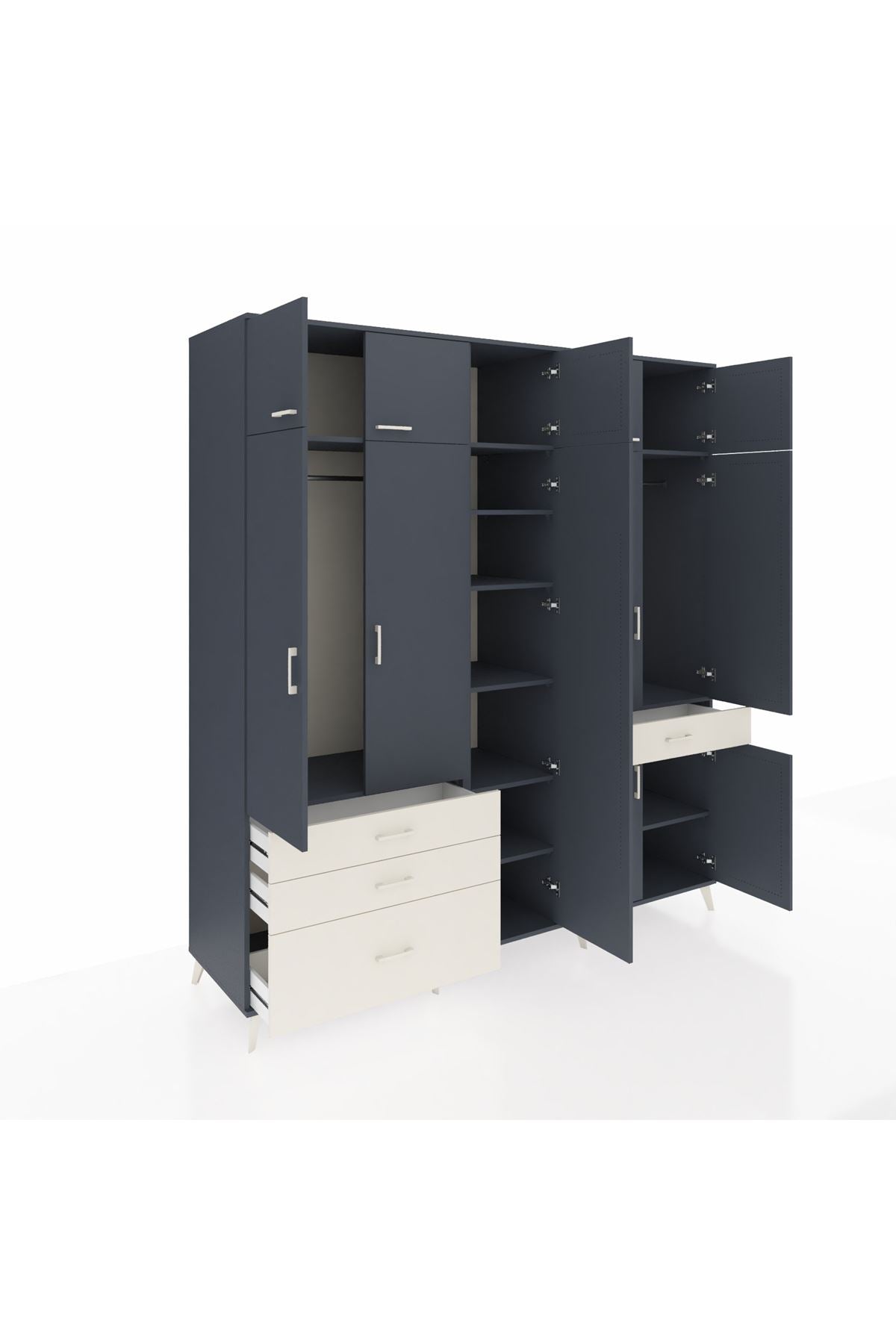 Kronos Dolap 11 Raflı 4 Çekmeceli 2 Askılı 220x59x243 Antrasit-Antrasit/Aytaşı