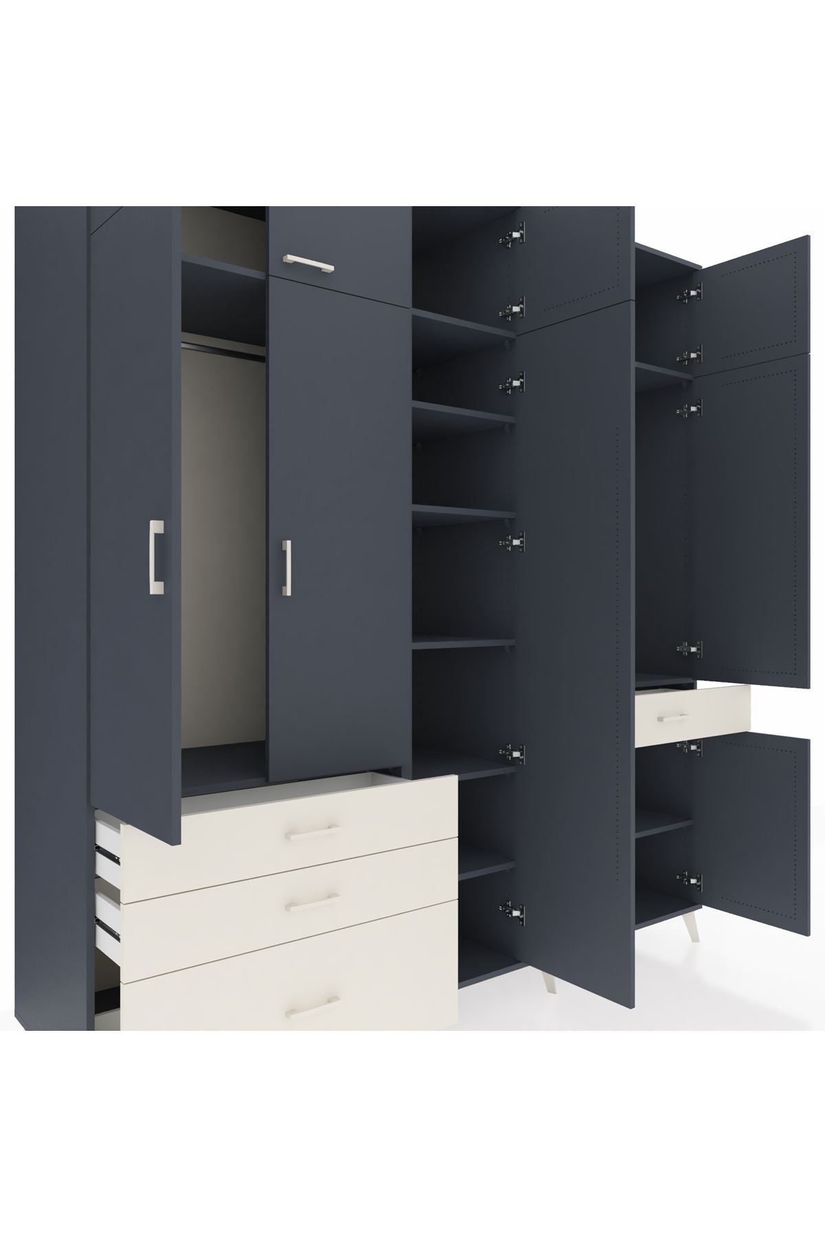 Kronos Dolap 11 Raflı 4 Çekmeceli 2 Askılı 220x59x243 Antrasit-Antrasit/Aytaşı