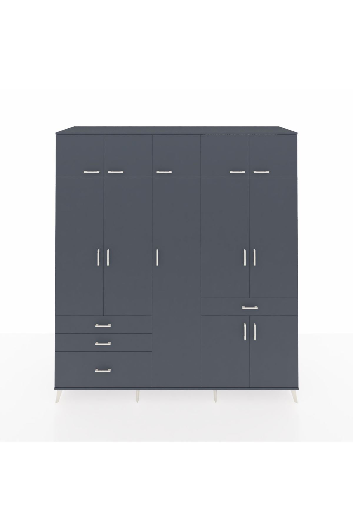 Kronos Dolap 11 Raflı 4 Çekmeceli 2 Askılı 220x59x243 Antrasit-Antrasit/Antrasit