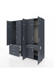 Kronos Dolap 11 Raflı 4 Çekmeceli 2 Askılı 220x59x243 Antrasit-Antrasit/Antrasit