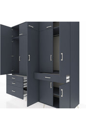 Kronos Dolap 11 Raflı 4 Çekmeceli 2 Askılı 220x59x243 Antrasit-Antrasit/Antrasit