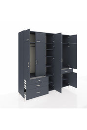 Kronos Dolap 11 Raflı 4 Çekmeceli 2 Askılı 220x59x243 Antrasit-Antrasit/Antrasit