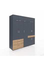 Kronos Dolap 11 Raflı 4 Çekmeceli 2 Askılı 220x59x243 Antrasit-Antrasit/Çam