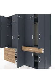 Kronos Dolap 11 Raflı 4 Çekmeceli 2 Askılı 220x59x243 Antrasit-Antrasit/Çam