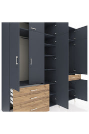 Kronos Dolap 11 Raflı 4 Çekmeceli 2 Askılı 220x59x243 Antrasit-Antrasit/Çam