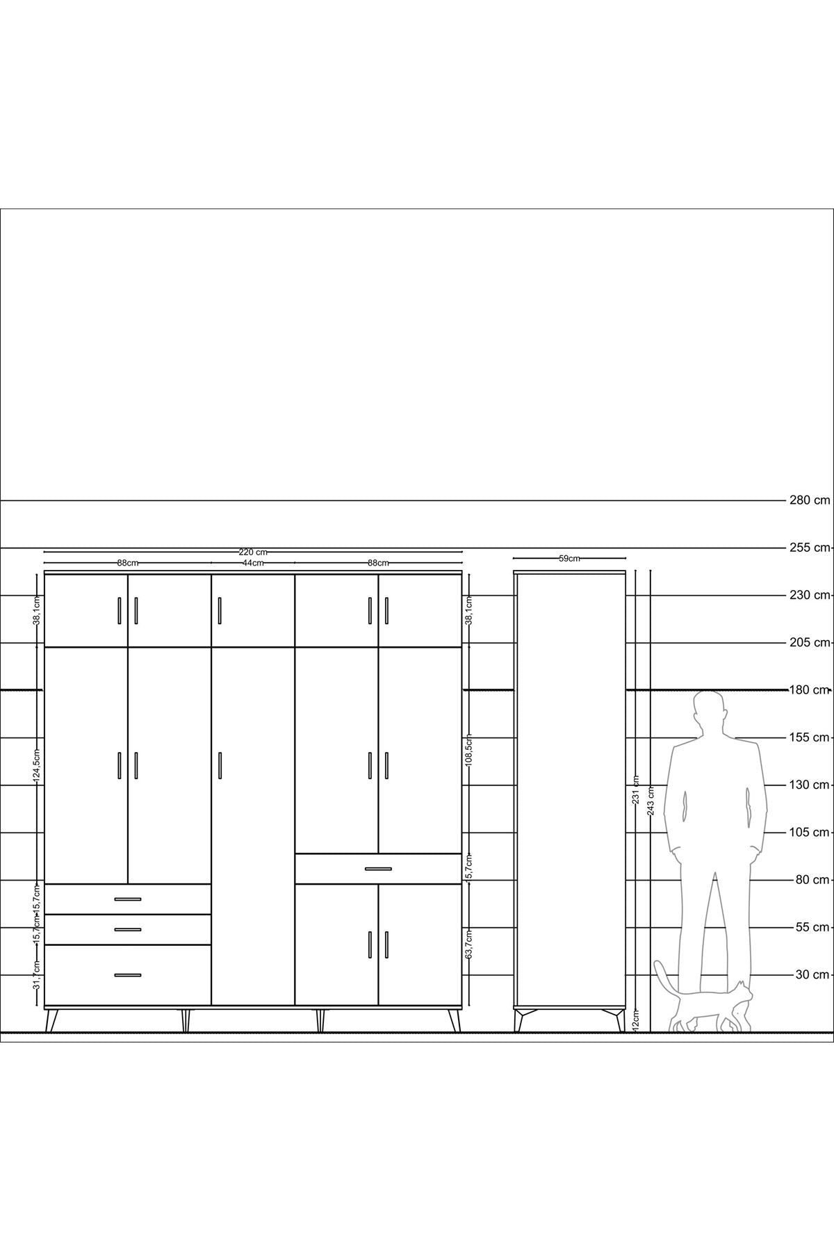 Kronos Dolap 11 Raflı 4 Çekmeceli 2 Askılı 220x59x243 - S784M055V27C