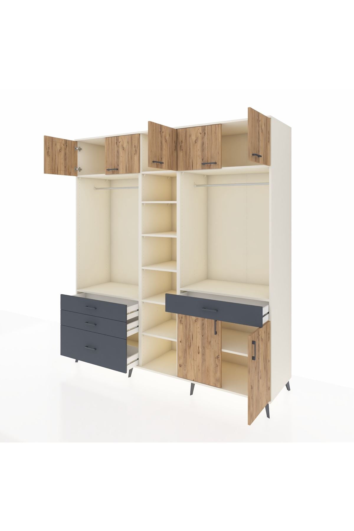 Kronos Dolap 11 Raflı 4 Çekmeceli 2 Askılı 220x59x243 Aytaşı-Çam/Antrasit