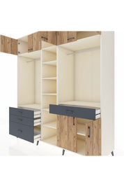 Kronos Dolap 11 Raflı 4 Çekmeceli 2 Askılı 220x59x243 Aytaşı-Çam/Antrasit